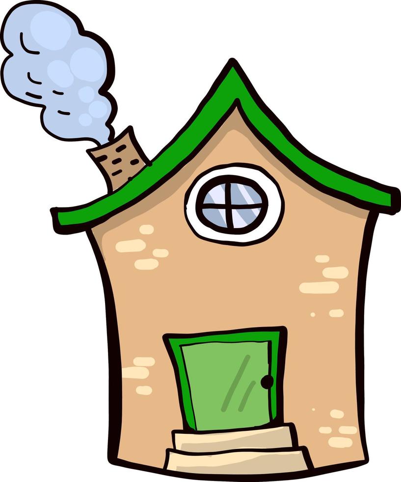 House with a green roof, illustration, vector on a white background.