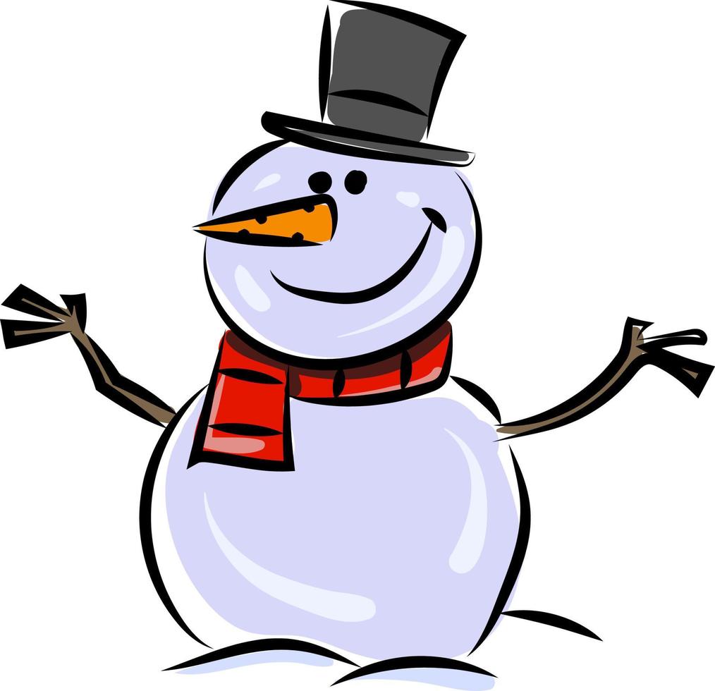 Snowman on snow, illustration, vector on white background.