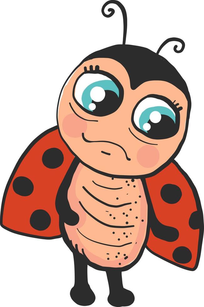 Scared ladybug with wings , illustration, vector on white background