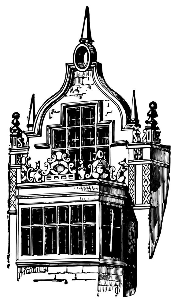 Elizabethian Window in Rushton Hall, vintage engraving. vector