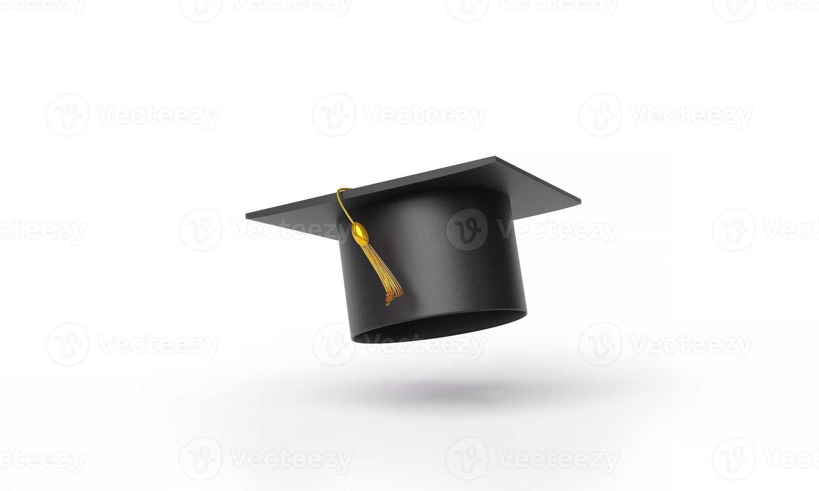 Black graduate hat high school with gold tassels, university graduation cap graduation ceremony isolated on white background. 3D rendering illustration photo