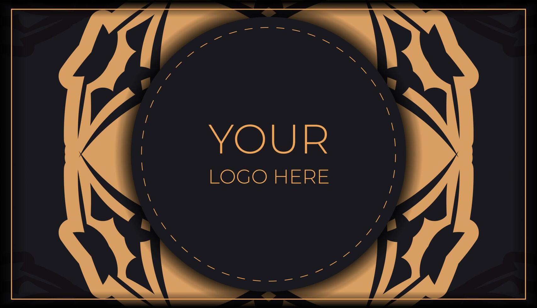 Greeting card in dark color with orange greek pattern vector