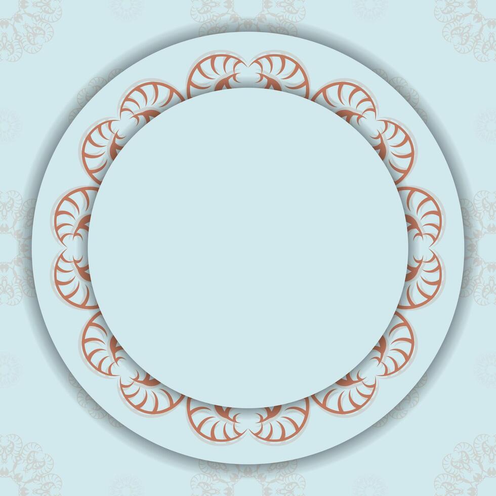 Aquamarine card with mandala coral pattern for your congratulations. vector