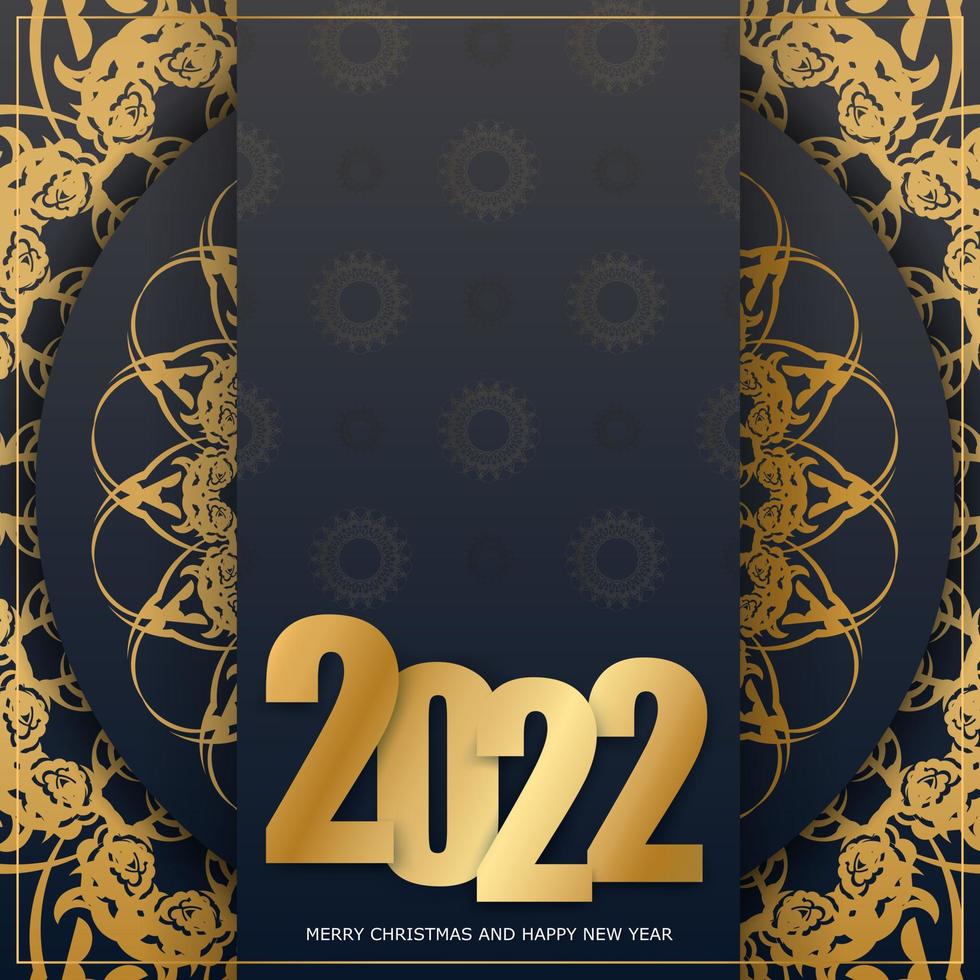 2022 Happy New Year Black Greeting Card with Vintage Gold Pattern vector