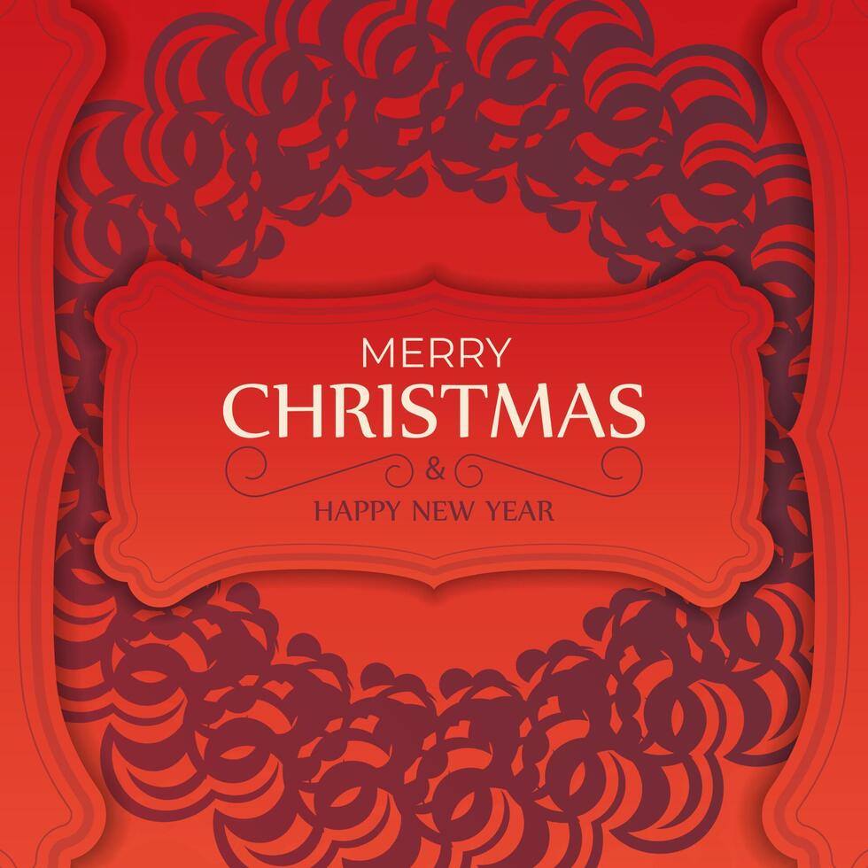 Template Postcard Happy New Year Red color with winter burgundy ornament vector