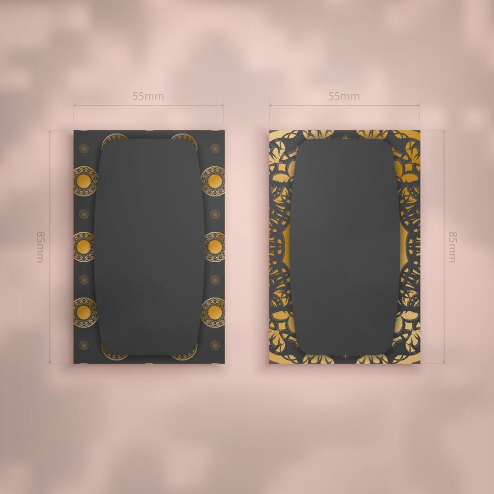 Business card template in black with abstract gold pattern for your business. vector