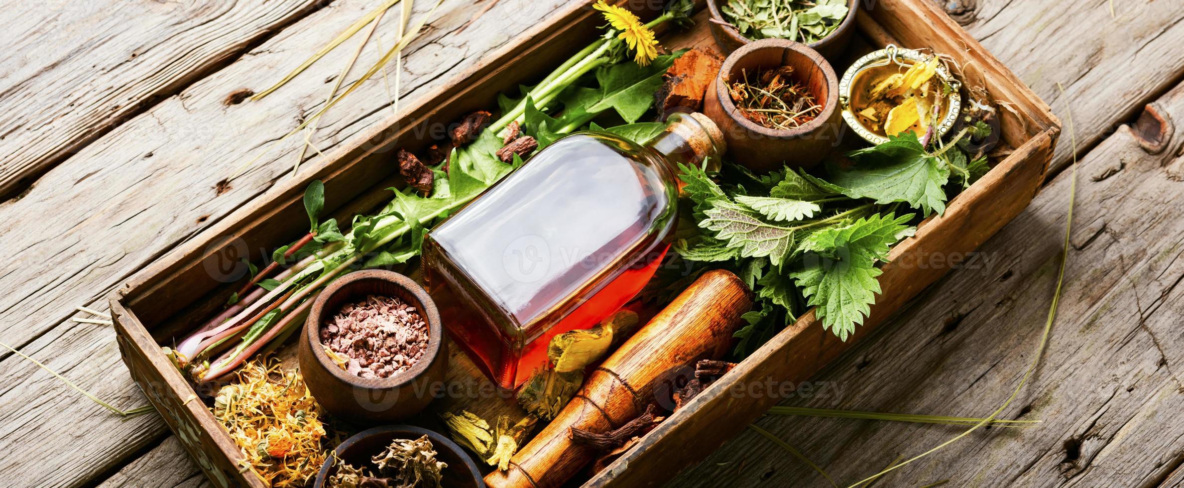 Homeopathic herbs and roots in herbal medicine photo