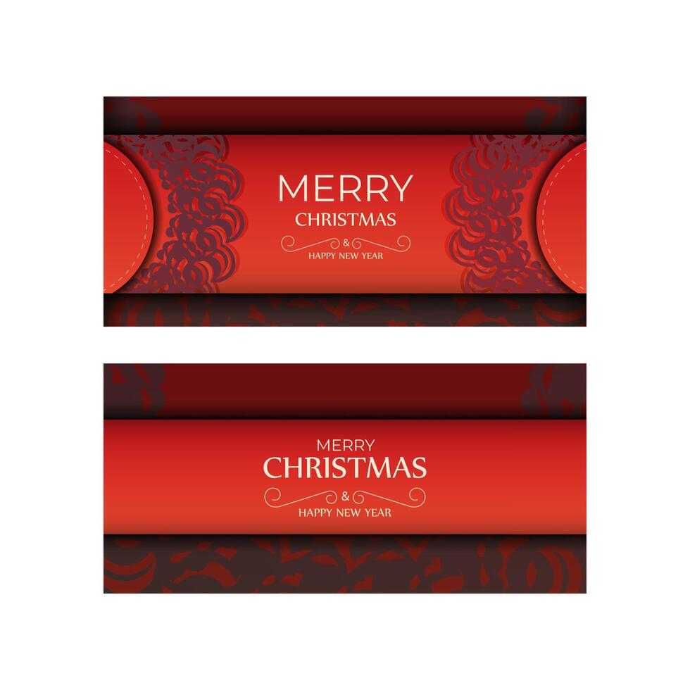 Red Color Happy New Year Flyer Template with Winter Burgundy Pattern vector