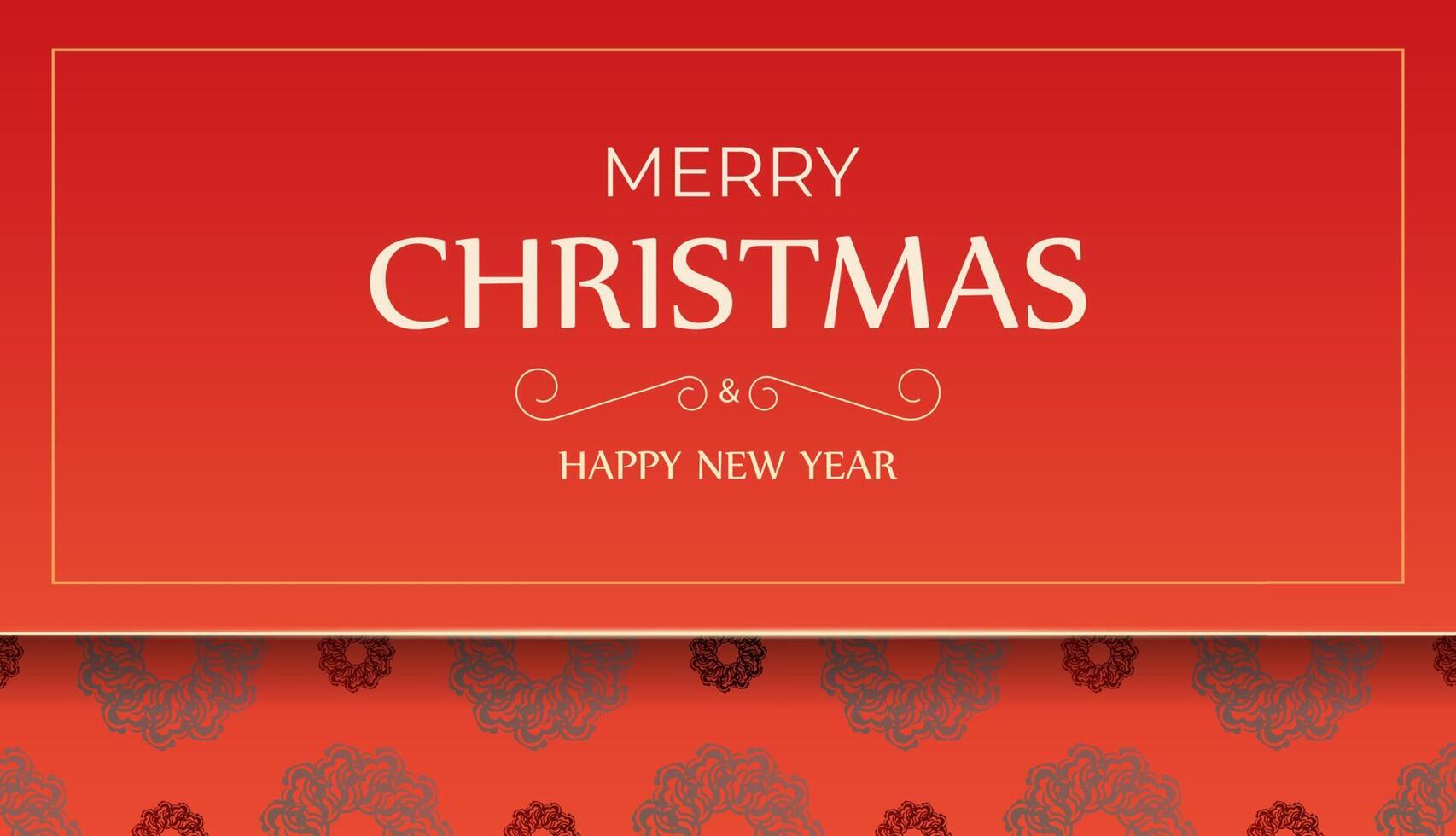 Brochure Merry Christmas and Happy New Year Red color with vintage burgundy pattern vector