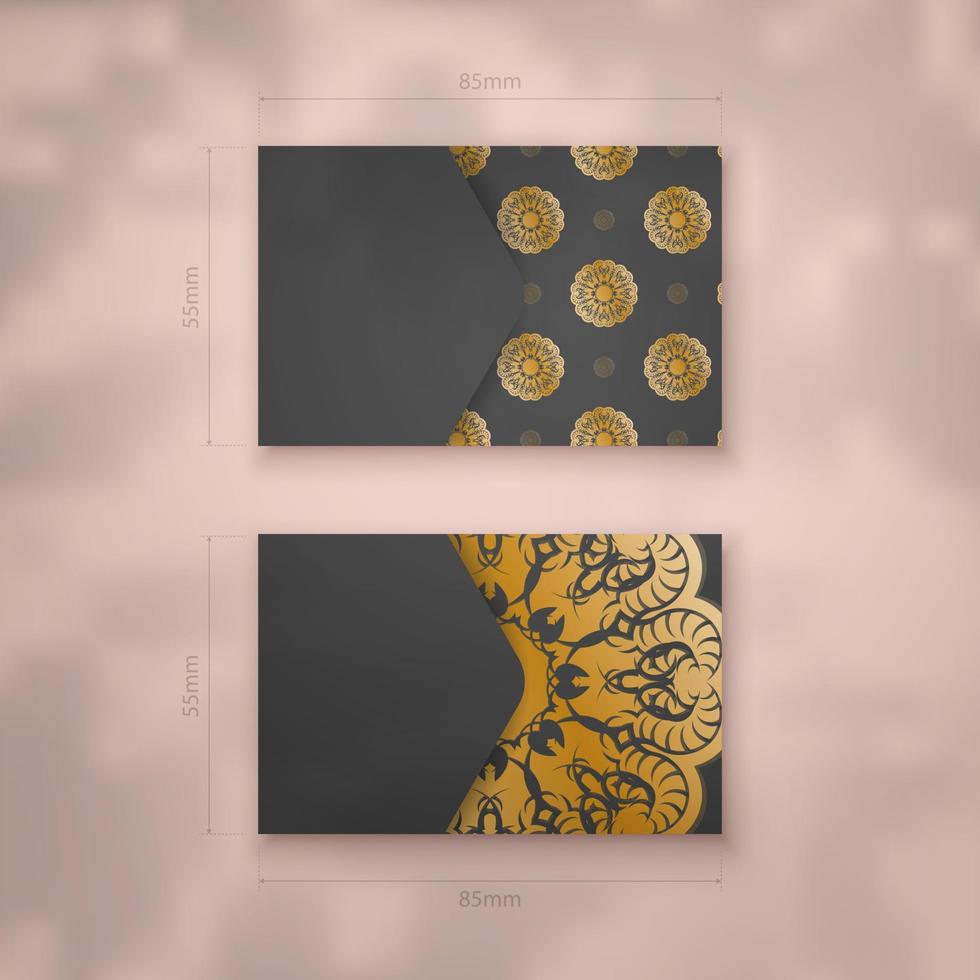 Business card template in black with vintage gold ornaments for your business. vector