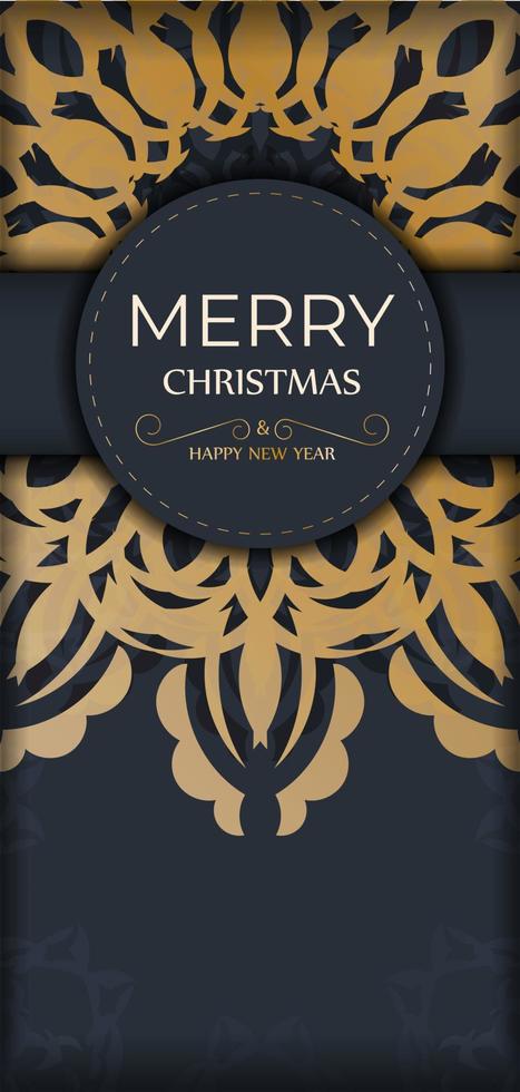 Dark blue merry christmas flyer with luxury gold ornaments vector