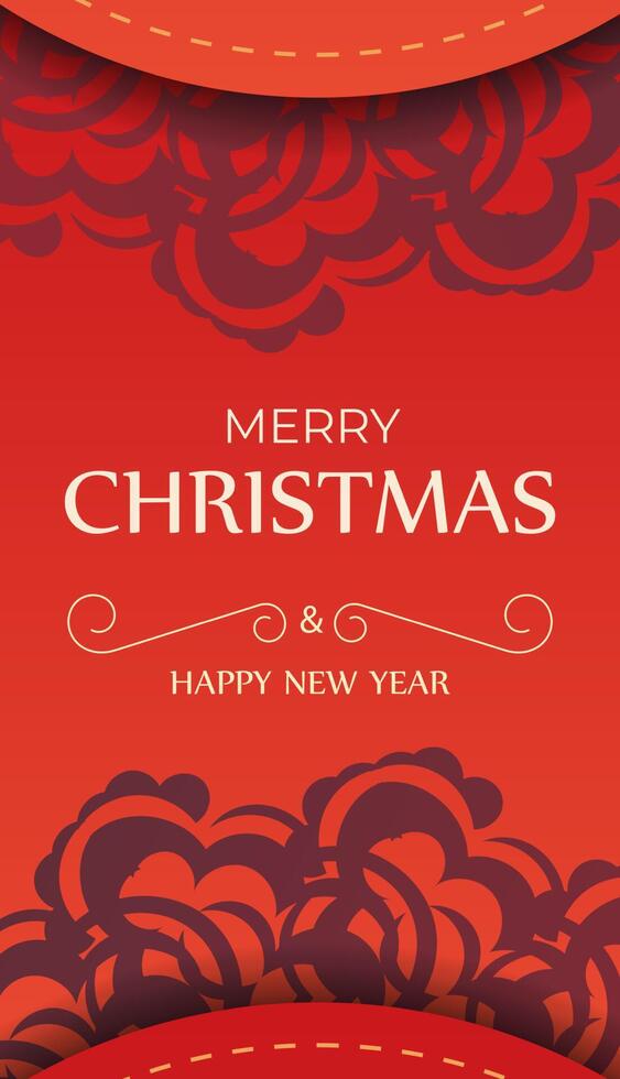 Brochure Merry Christmas Red color with vintage burgundy pattern vector