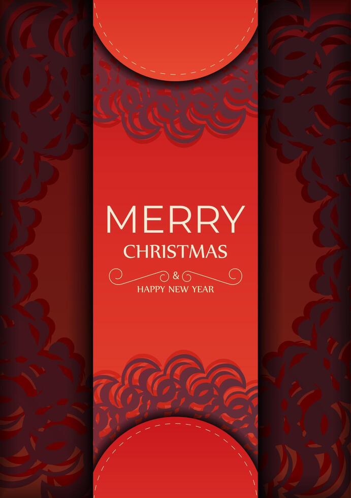 Template Greeting card Merry Christmas and Happy New Year Red color with vintage burgundy pattern vector