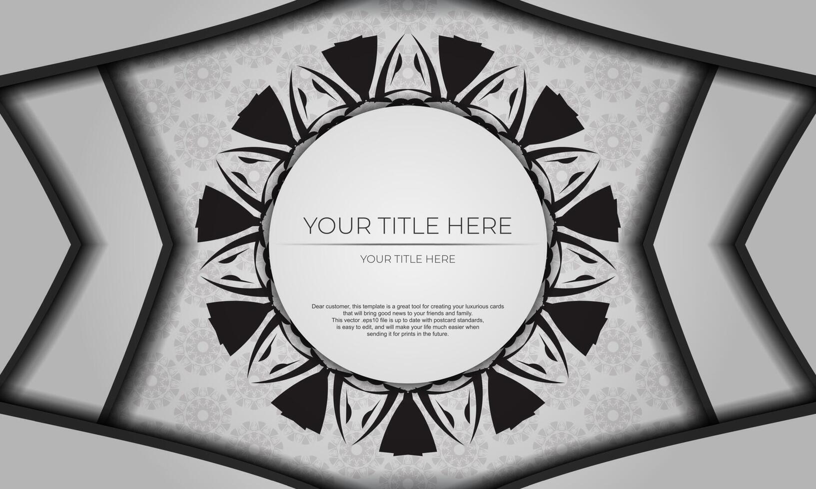 White template with ornaments and place for your logo. Postcard design with Greek patterns. vector