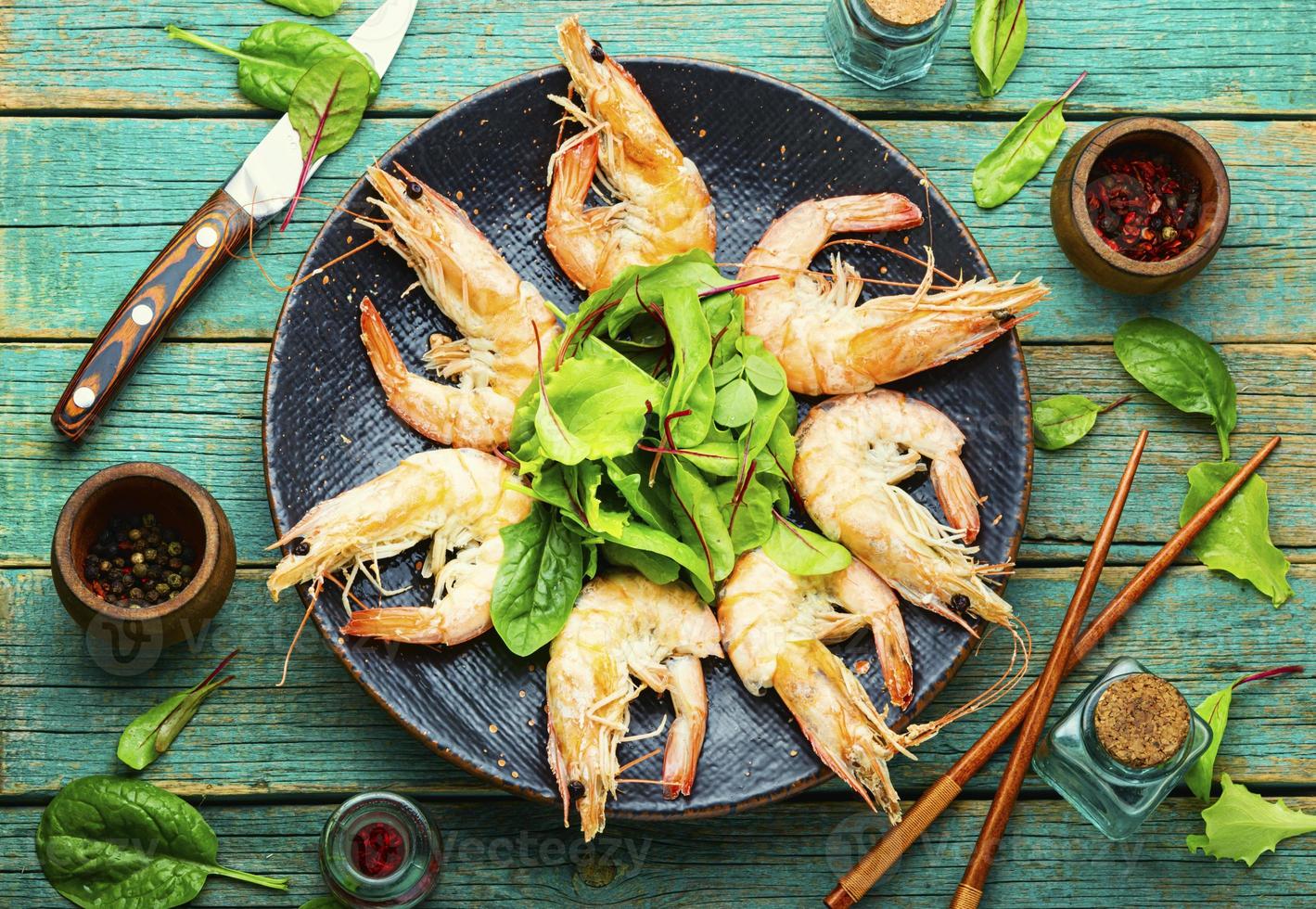 Boiled shrimp on a plate photo