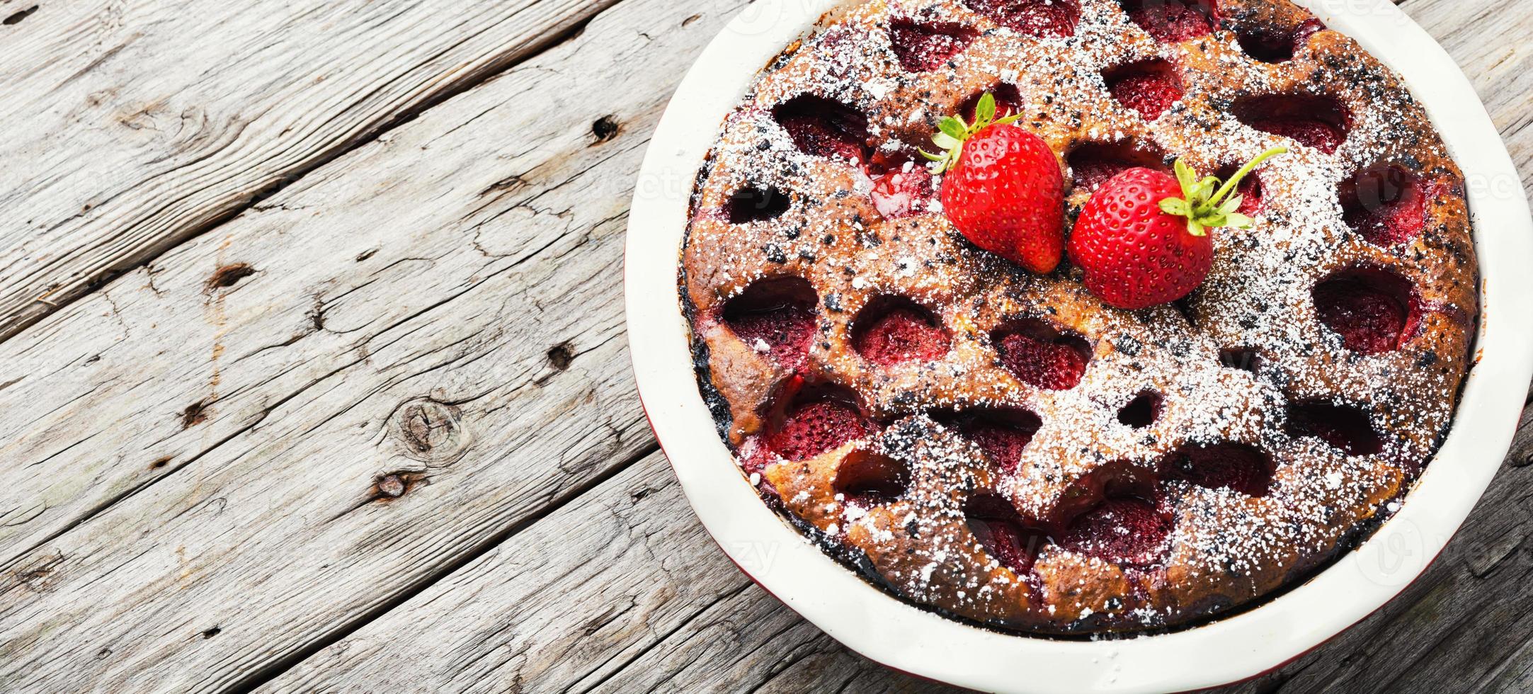 Baked strawberry tart pie,space for text photo