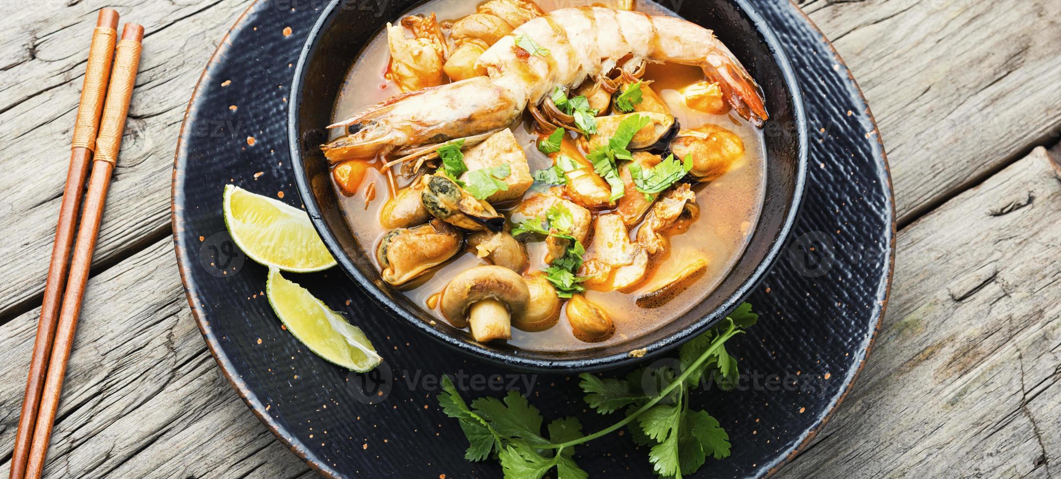 Thai tom yum soup with shrimp photo