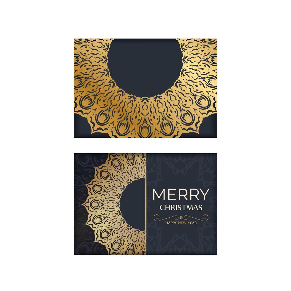 Template Greeting card Merry christmas dark blue with winter gold pattern vector
