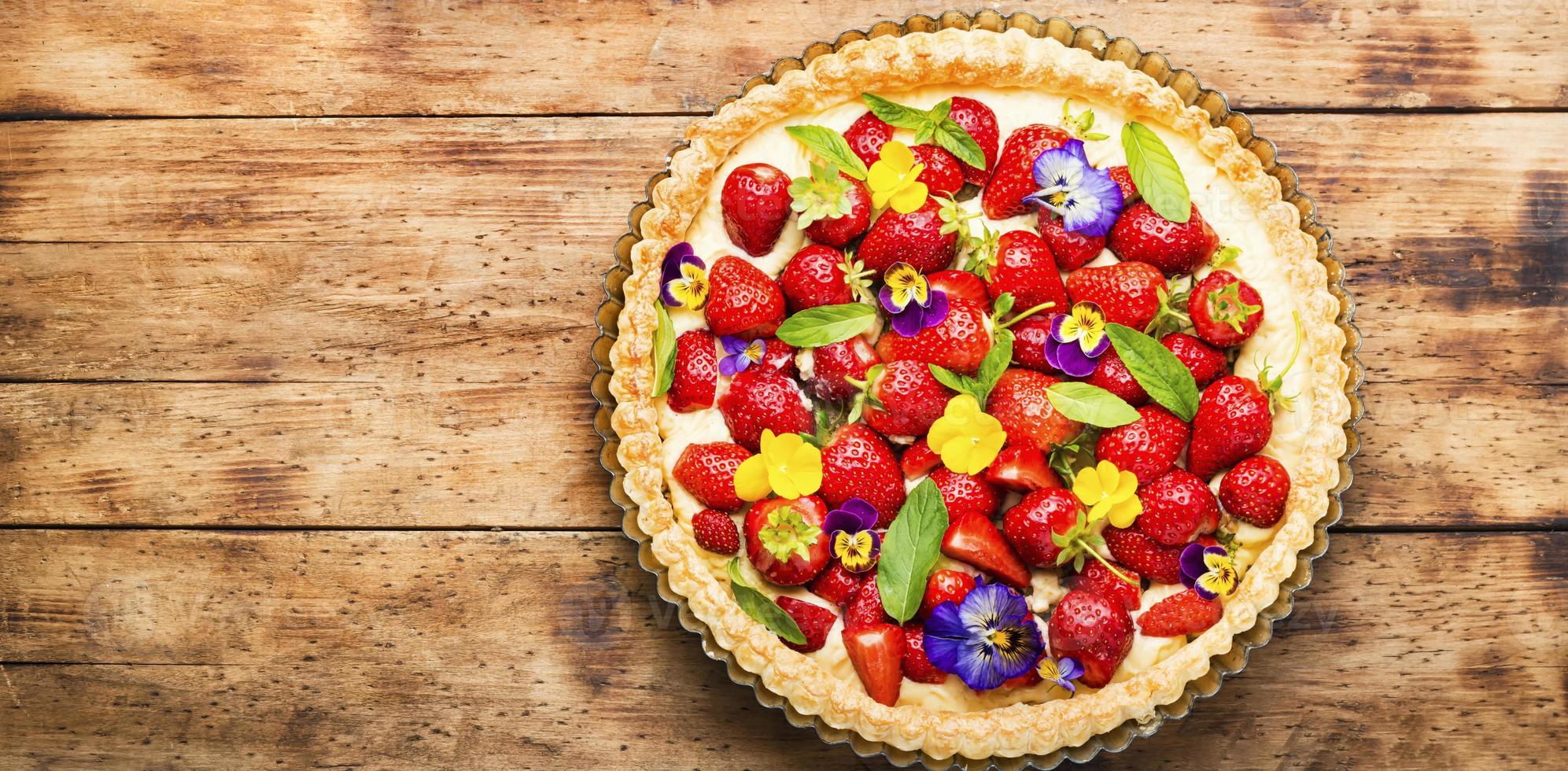 Traditional strawberry pie or tart photo