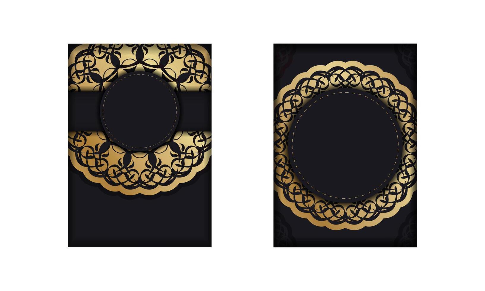 Black postcard with luxurious gold ornaments for your design. vector