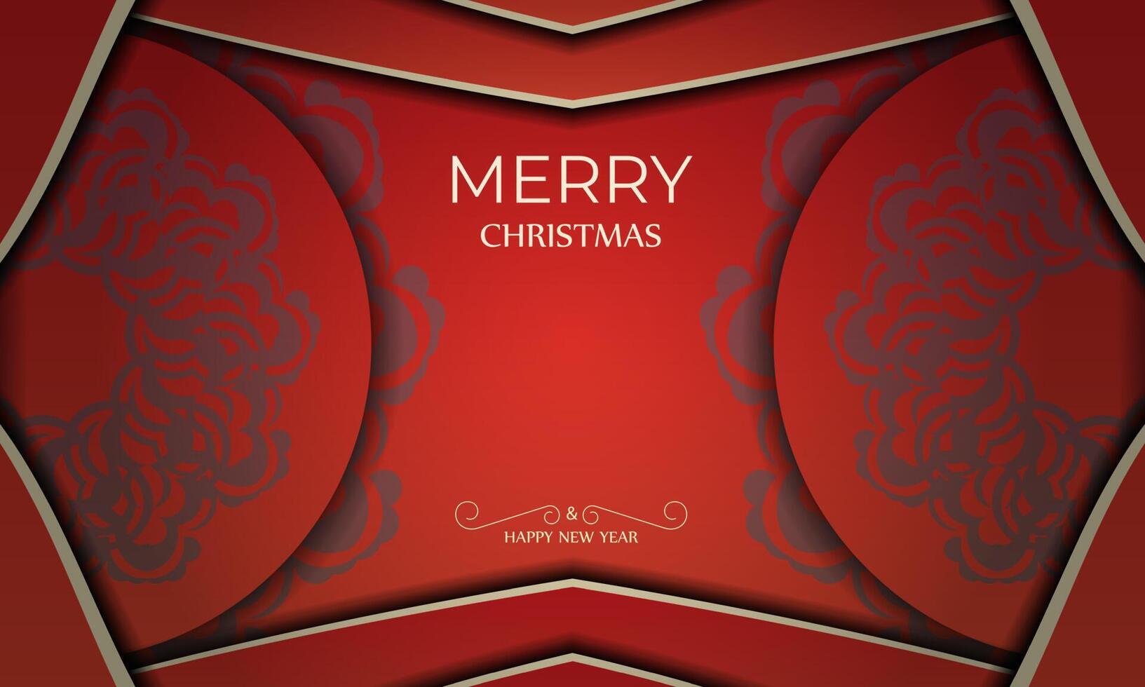 Red color happy new year flyer with abstract burgundy pattern vector