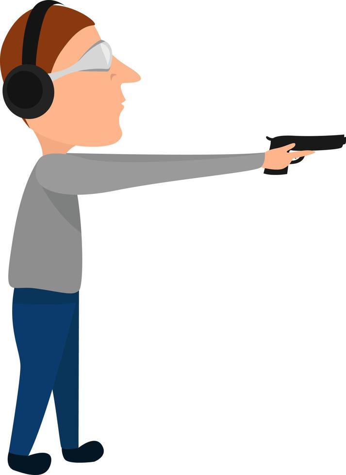 hombre disparando desde un arma, ilustración, vector sobre fondo blanco