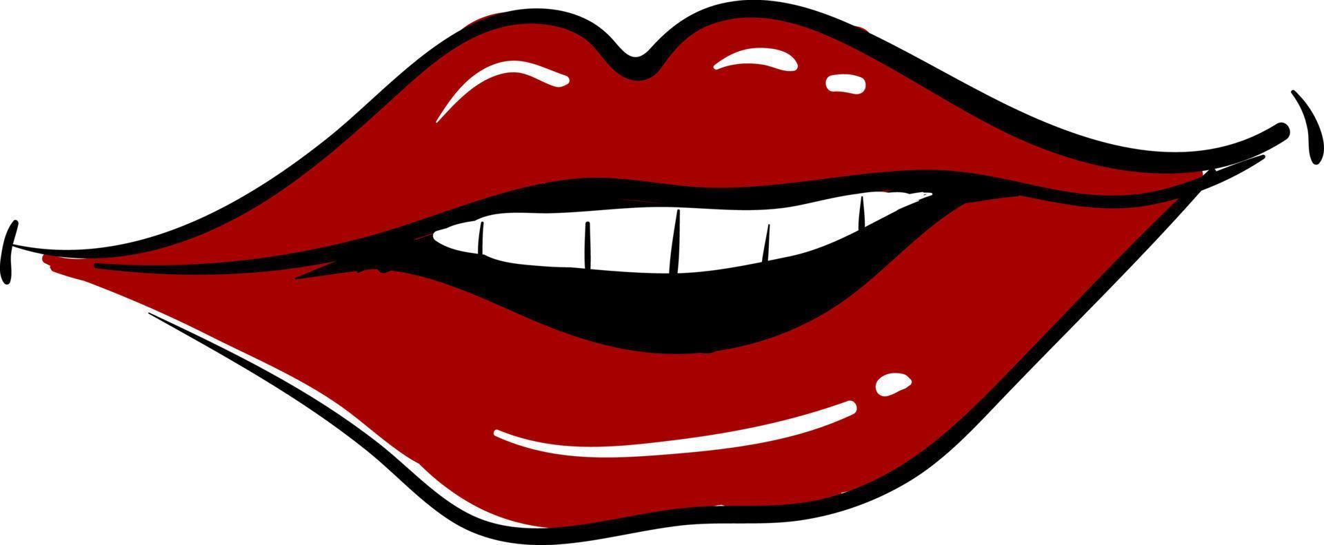 Red lips smiling, illustration, vector on white background.