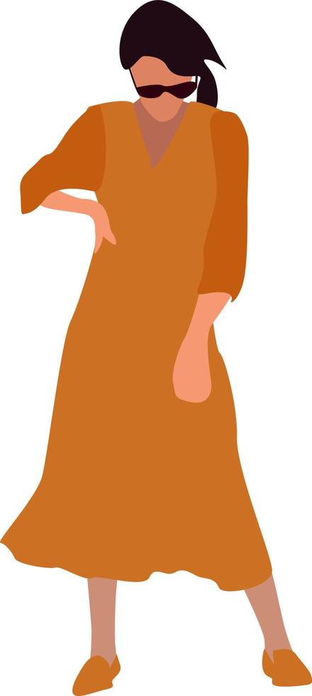 Girl in orange, illustration, vector on white background.