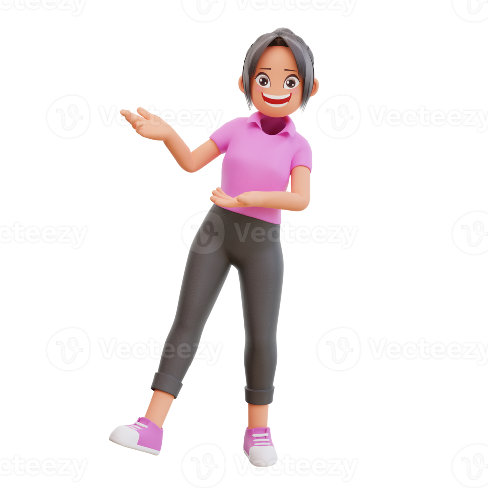 Cute girl smiling posing happy 3d cartoon illustration png