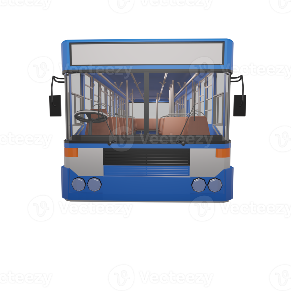 3D render thailand city bus blue white yellow color. front view png illustration