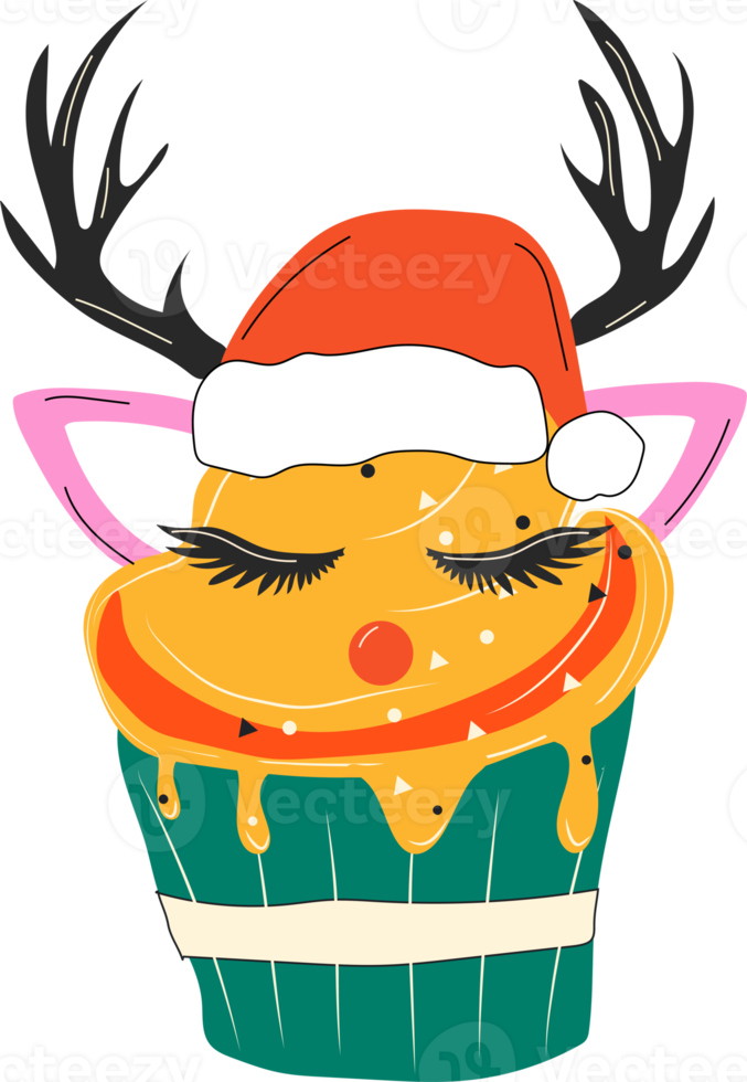 Cupcakes of face of a cute Christmas deer.  Flat design png