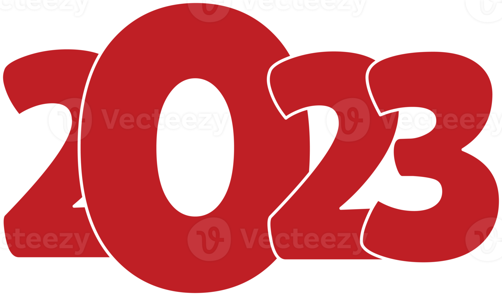 Red 2023 Happy New Year Numeric with White Contour. Number Logo Text Desing png
