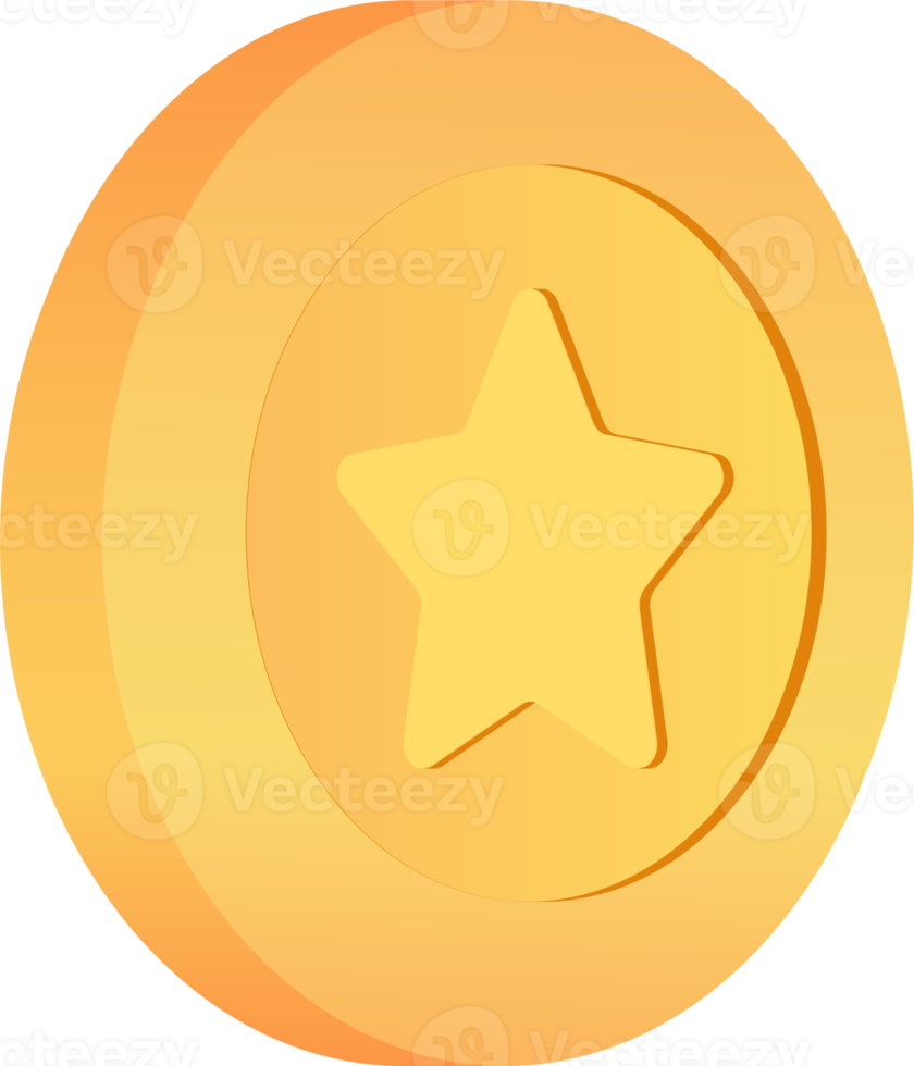 Gold 3d star coin illustration. png