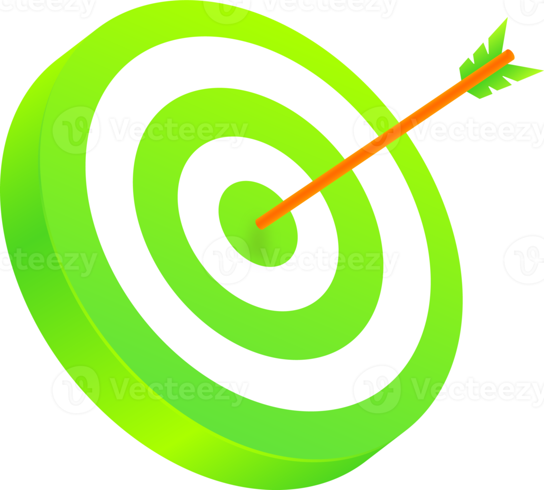 Archery target with arrow in 3d illustration. png