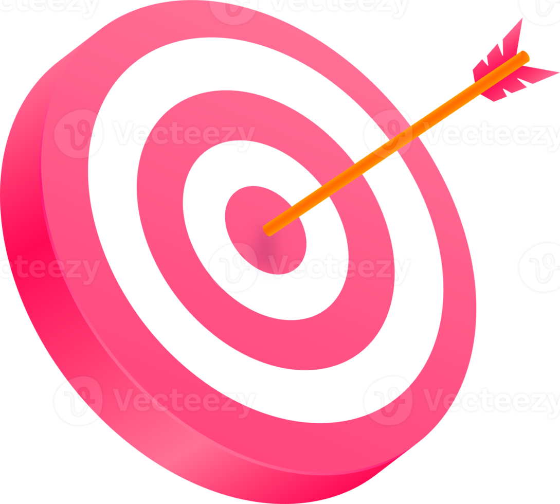 Archery target with arrow in 3d illustration. png