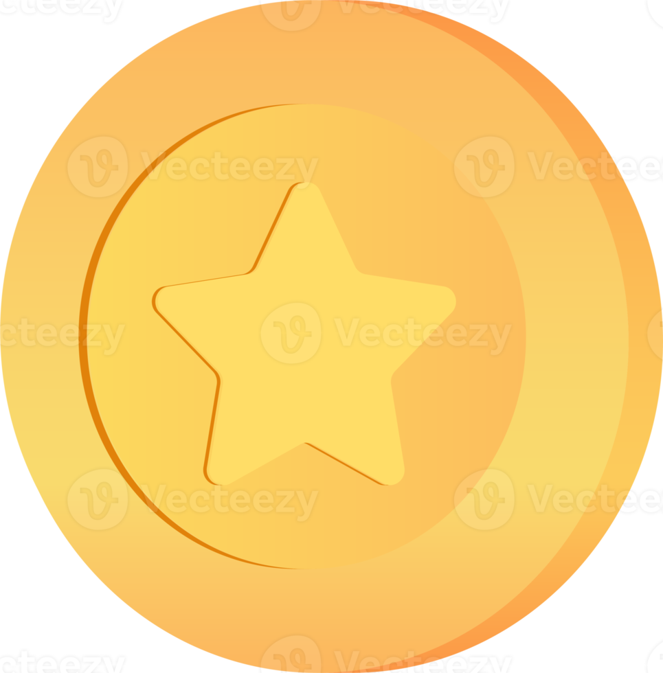 ilustración de moneda de estrella 3d de oro. png