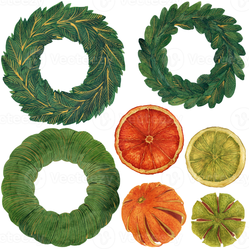 Set of elements for decorative christmas wreath png