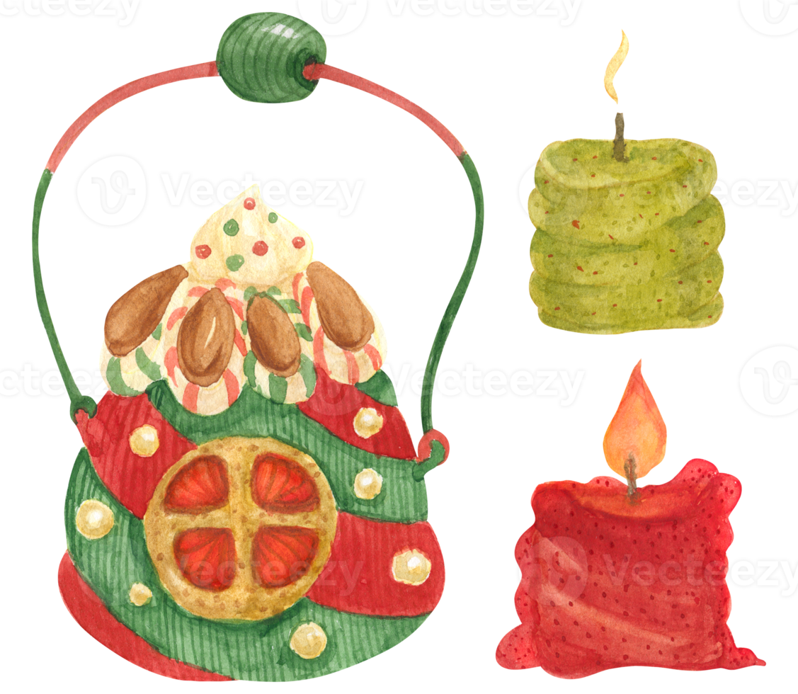 Christmas candles, watercolor illustration png