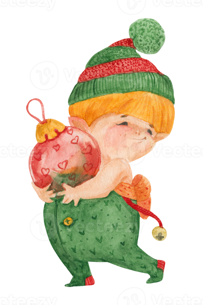 Christmas elf story, elf carries a Christmas ball png