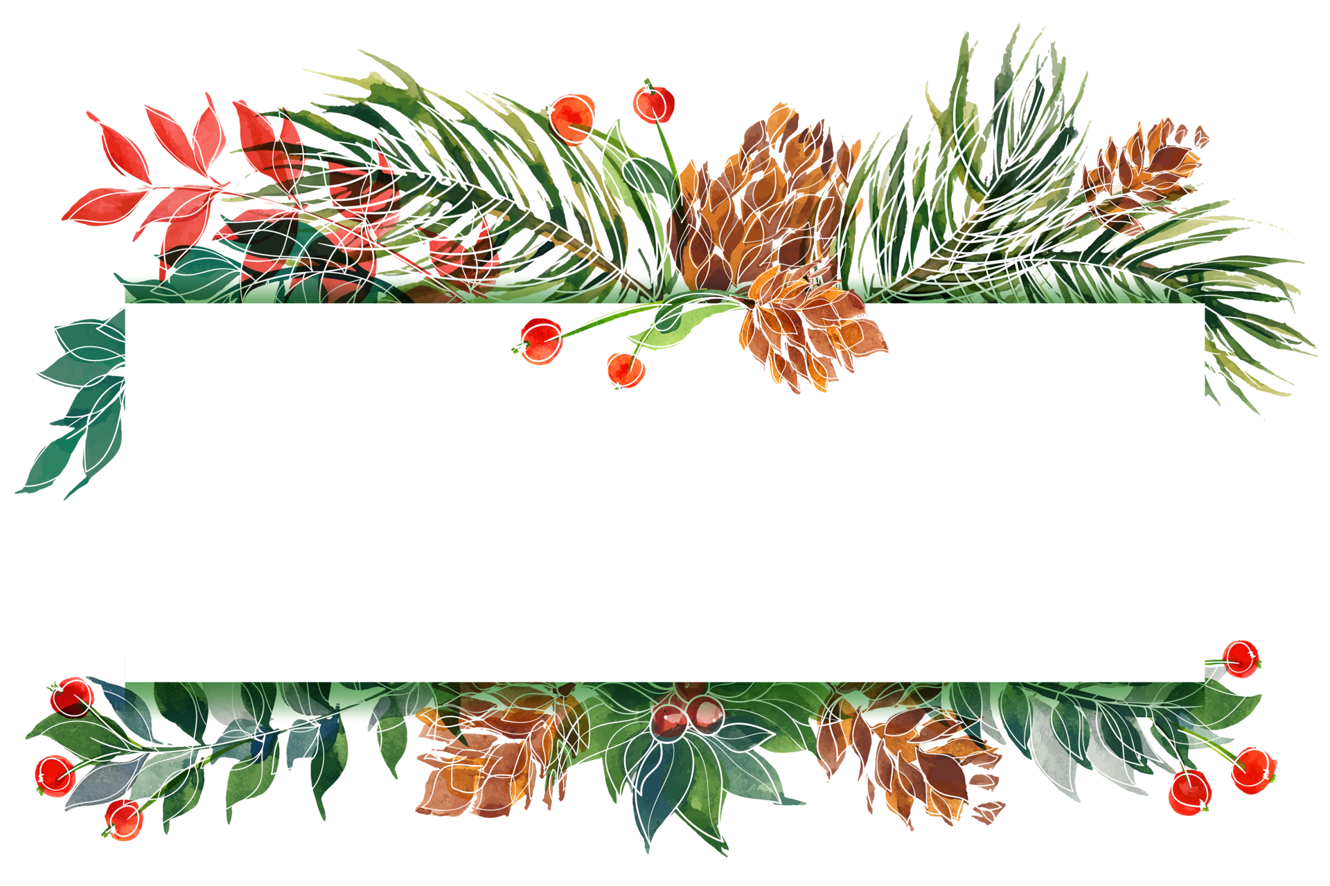 Christmas watercolor pine and holly and winter plants 13666576 PNG