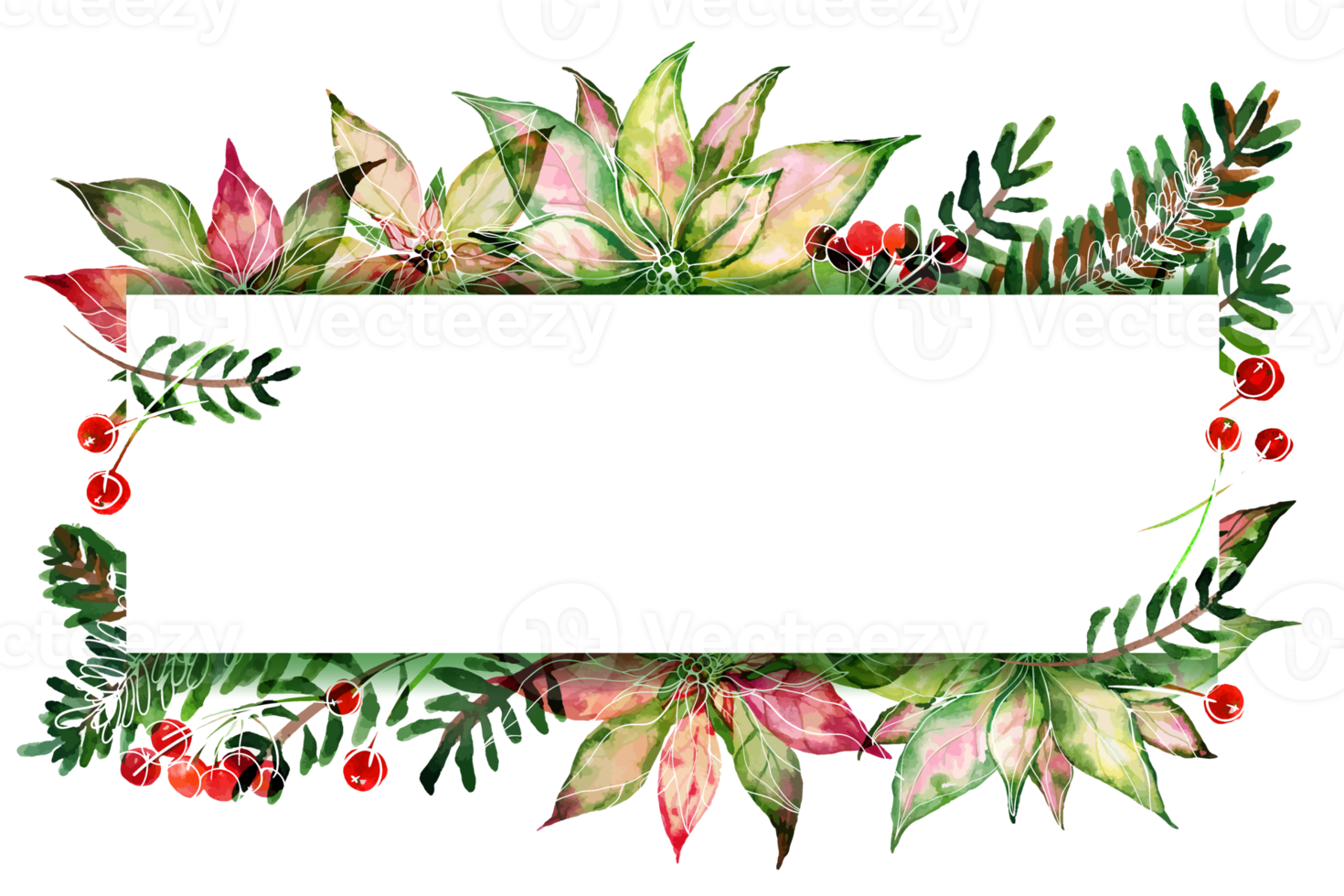 Christmas text space frame with watercolor poinsettia and ale png