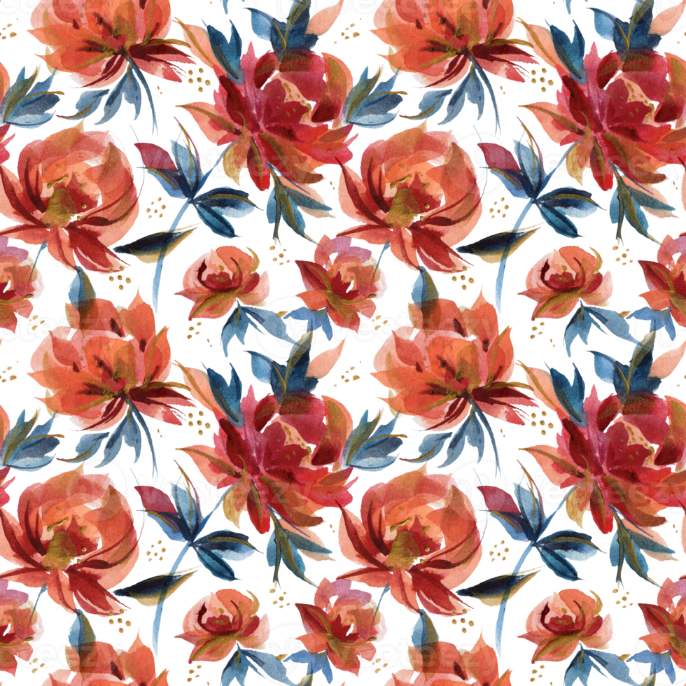 Cintz seamless pattern with blue and orange folk roses png