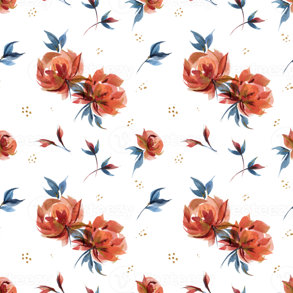 Watercolor chintz seamles pattern of traditional folk rose flowers and branches png