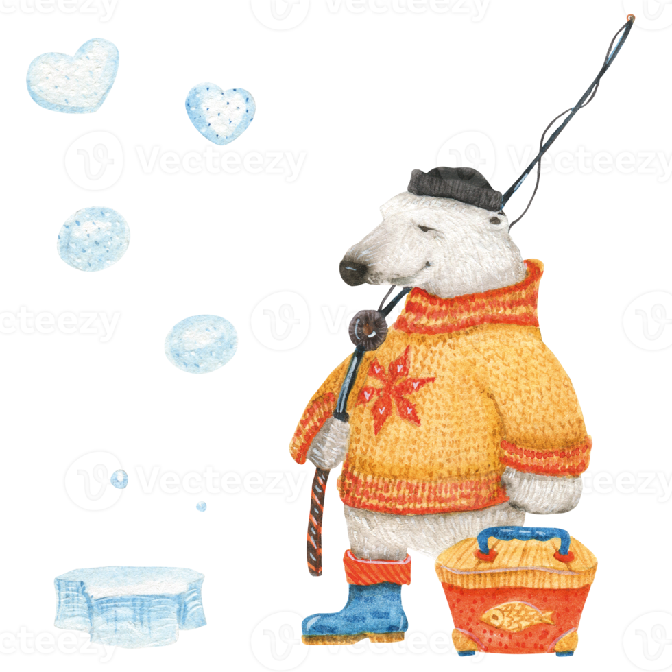 Polar bear goes fishing png