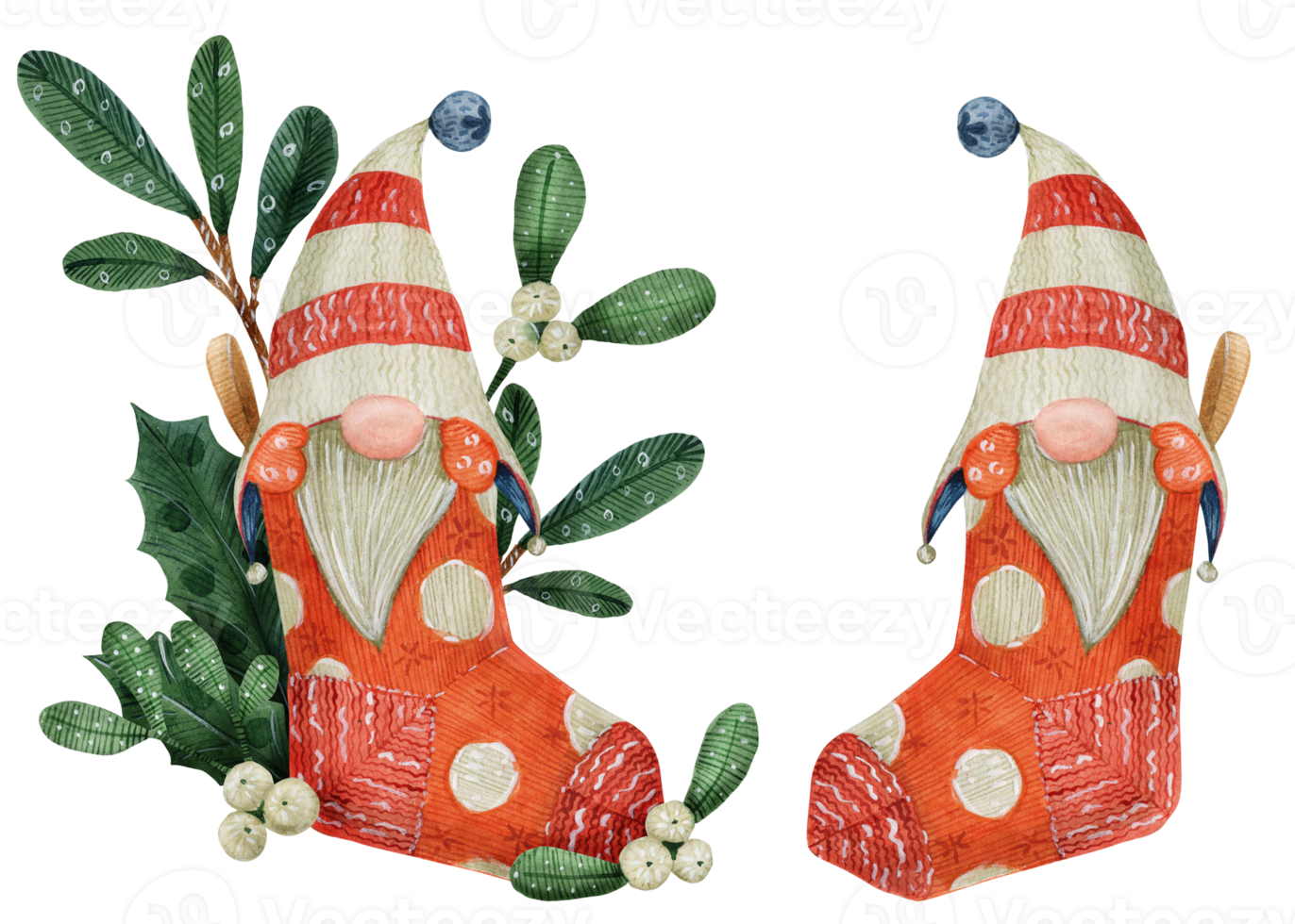 Christmas gnomes in a striped cap in stocking png