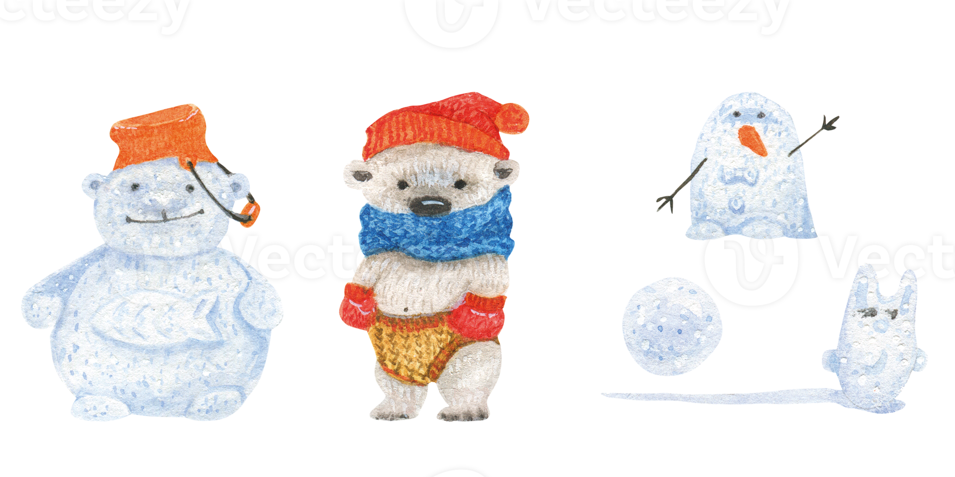 Bärenjunges und Schneeskulpturen png