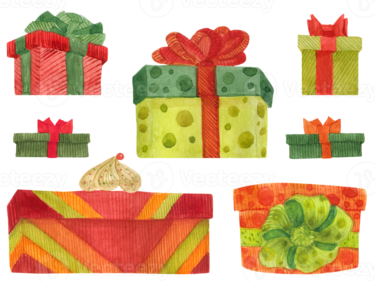 Christmas gift boxes, watercolor illustration png