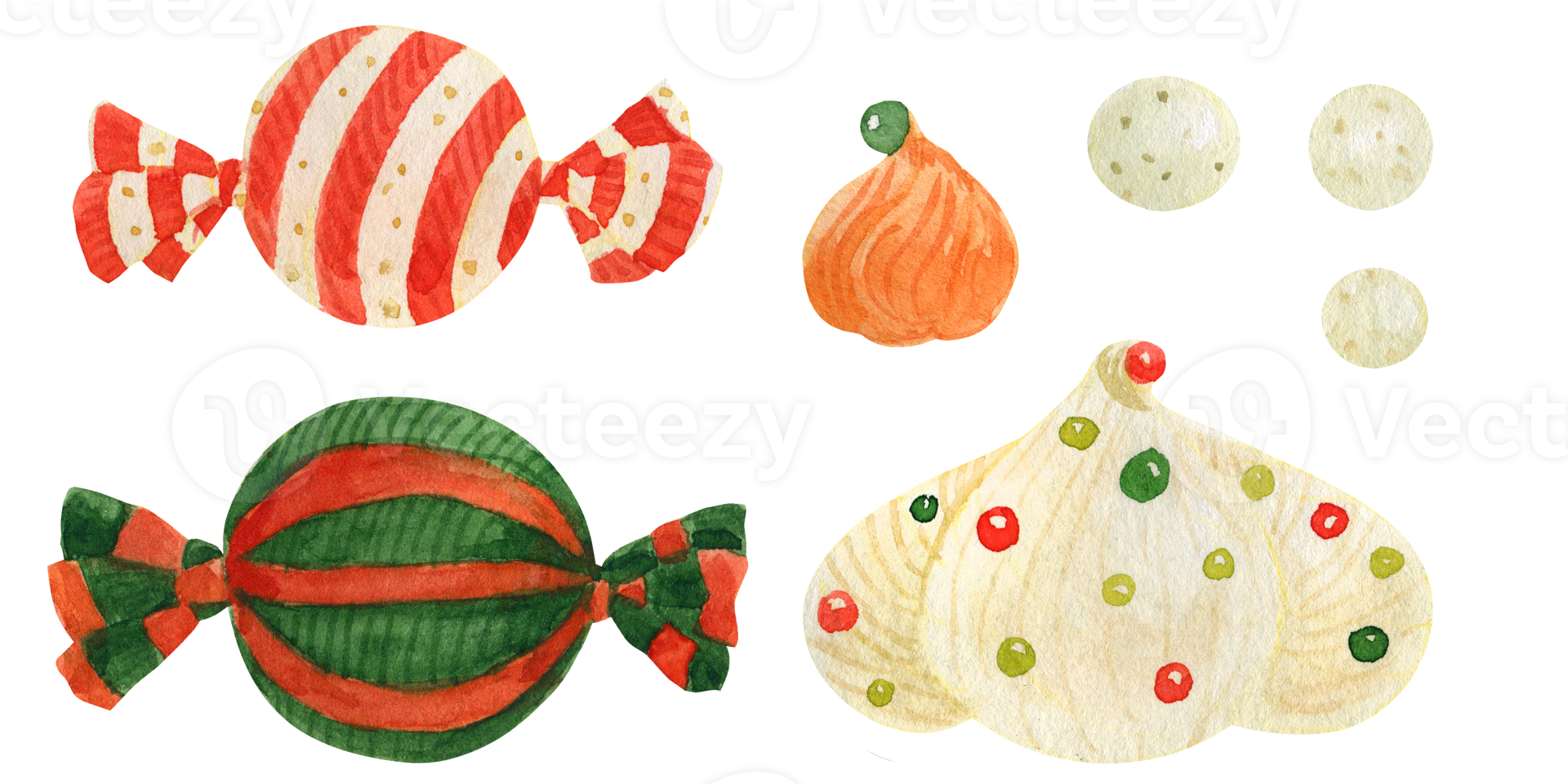 pirulito de doces de natal e zefir, ilustração em aquarela png