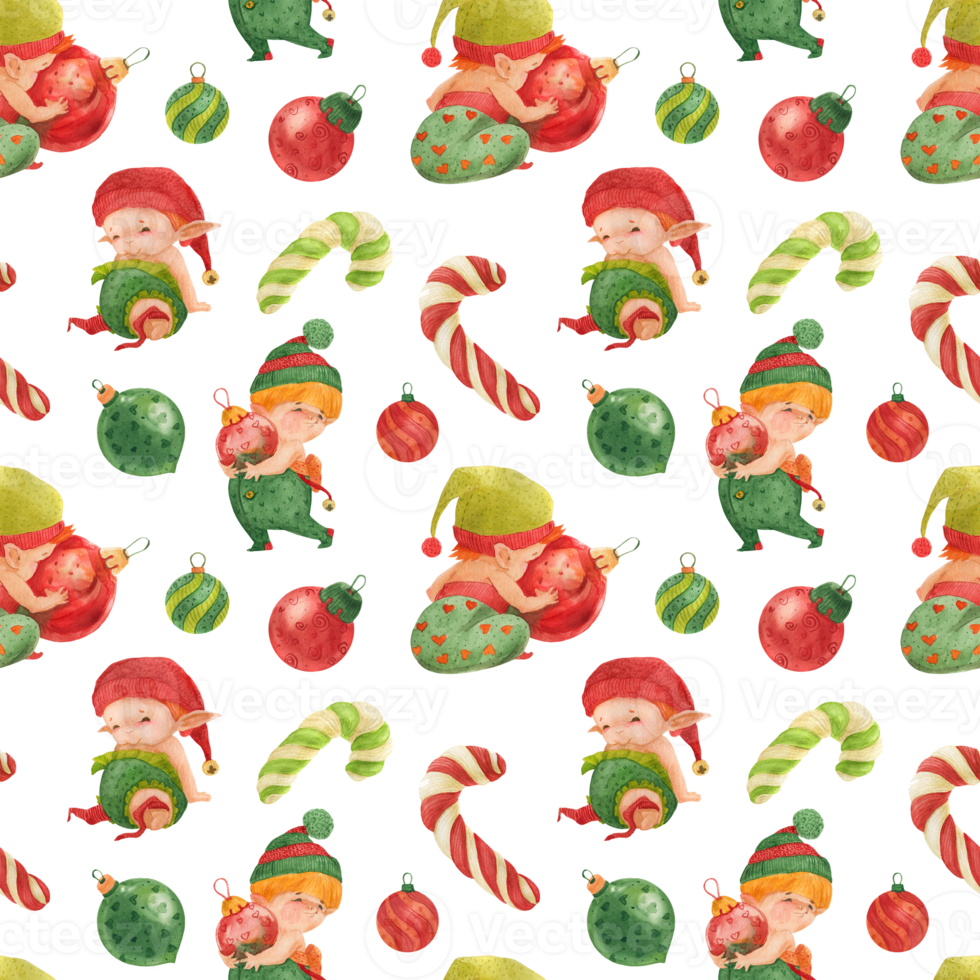 Christmas Elves Story seamless watercolor pattern png