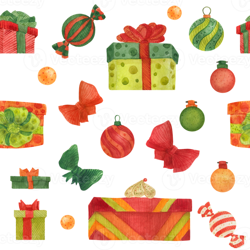 Natale senza soluzione di continuità acquerello modello con dolci e regalo scatole su un' bianca png